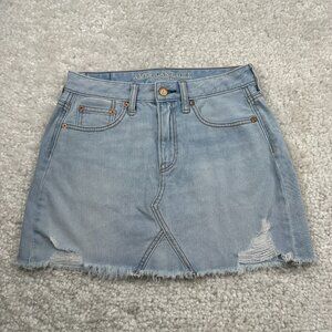 American Eagle Skirt Womens 2 Blue Jean Stretch X Distressed Denim Light Wash